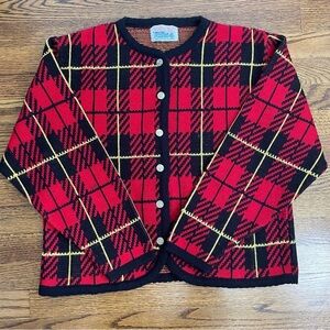 Tally Ho Women's Vintage Sweater Red/Black Plaid Size Large